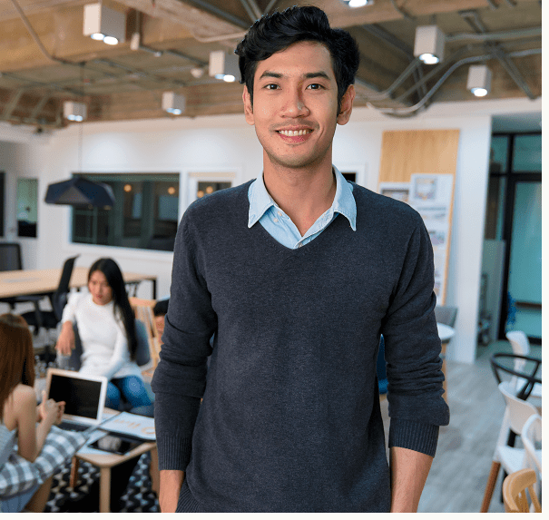 Businessman in casual attire at work